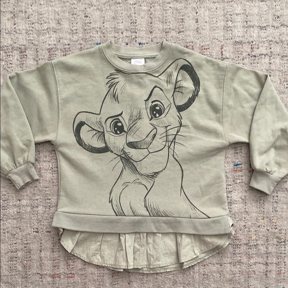 Zara kids pale green Disney Simba Lion King Graphic Sweatshirt tunic size 7